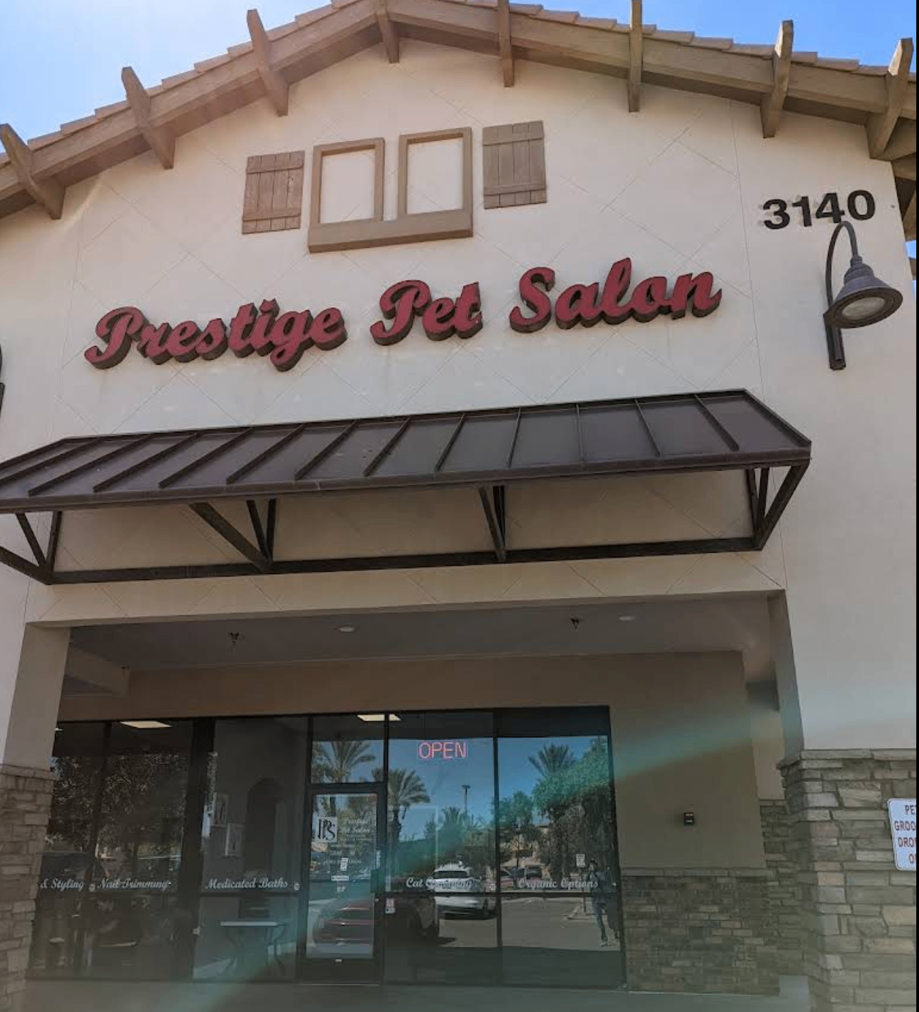 Prestige Pet Salon storefront on South Gilbert Road in Chandler
